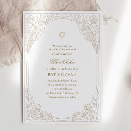 Elegant Gold Floral Bat Mitzvah Kaart