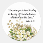 Elegant Gold Floral Bijbel Verse Kerstmis Ronde Sticker (Voorkant)