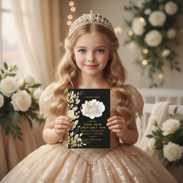 Elegant Gold Floral Black Baby Shower Invitation Kaart
