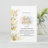 Elegant Gold Floral Botanical Baby Shower  Kaart (Staand voorkant)