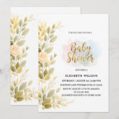 Elegant Gold Floral Botanical Baby Shower  Kaart (Voorkant / Achterkant)