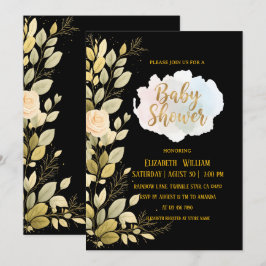 Elegant Gold Floral Botanical Baby Shower  Kaart