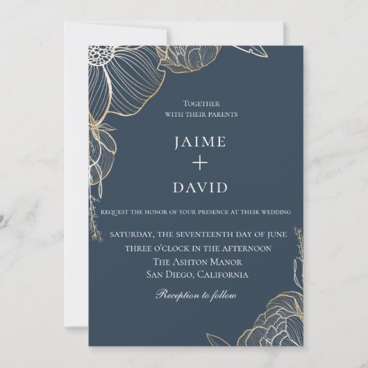 Elegant Gold Floral Botanical Wedding Kaart (Voorkant)