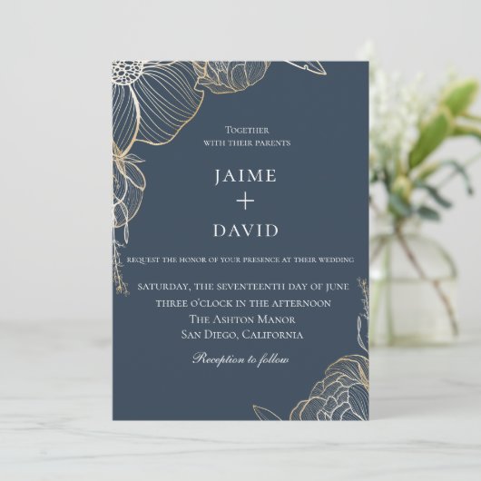 Elegant Gold Floral Botanical Wedding Kaart (Staand voorkant)