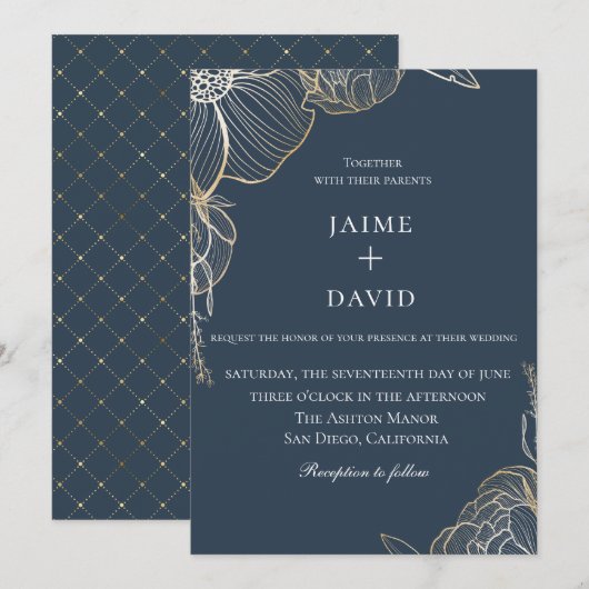 Elegant Gold Floral Botanical Wedding Kaart (Voorkant / Achterkant)