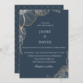 Elegant Gold Floral Botanical Wedding Kaart