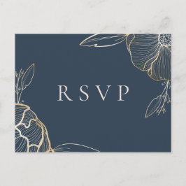 Elegant Gold Floral Botanical Wedding RSVP Uitnodiging Briefkaart