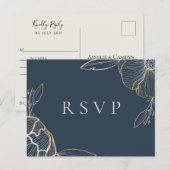 Elegant Gold Floral Botanical Wedding RSVP Uitnodiging Briefkaart (Voorkant / Achterkant)