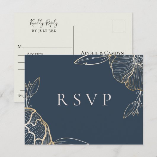 Elegant Gold Floral Botanical Wedding RSVP Uitnodiging Briefkaart (Voorkant / Achterkant)