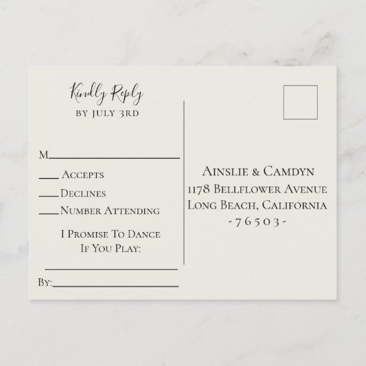 Elegant Gold Floral Botanical Wedding RSVP Uitnodiging Briefkaart (Achterkant)