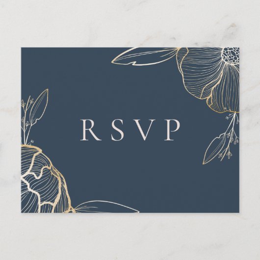 Elegant Gold Floral Botanical Wedding RSVP Uitnodiging Briefkaart (Voorkant)