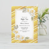 Elegant Gold Floral Bridal High Tea Kaart (Staand voorkant)