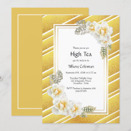 Elegant Gold Floral Bridal High Tea Kaart