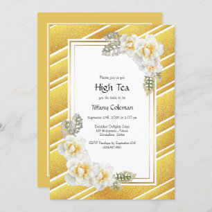 Elegant Gold Floral Bridal High Tea Kaart