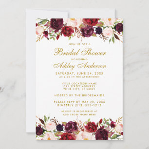 Elegant Gold Floral Burgundy Vrijgezellenfeest W Kaart
