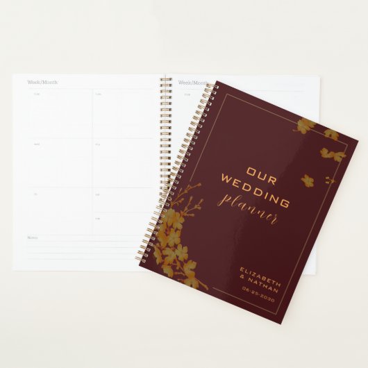 Elegant Gold Floral Burgundy Wedding Planner (Display)