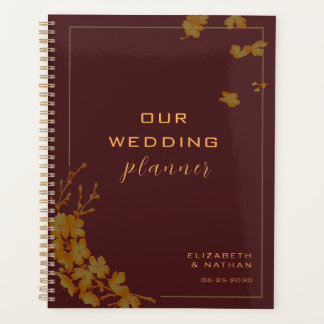 Elegant Gold Floral Burgundy Wedding Planner