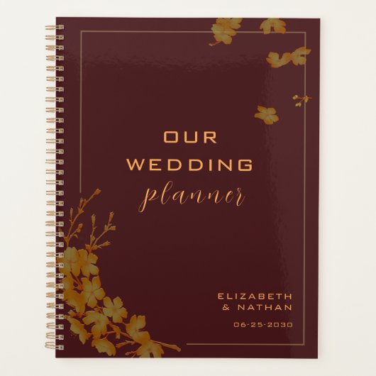 Elegant Gold Floral Burgundy Wedding Planner (Voorkant)
