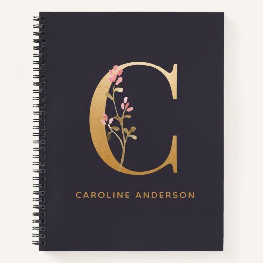 Elegant Gold Floral C Monogram Grafisch Gepersonal Notitieboek (Voorkant)