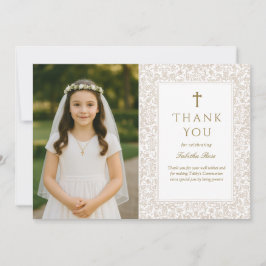 Elegant Gold Floral Communion Thank You Card Kaart