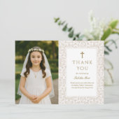 Elegant Gold Floral Communion Thank You Card Kaart (Staand voorkant)