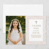 Elegant Gold Floral Communion Thank You Card Kaart (Voorkant / Achterkant)