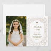 Elegant Gold Floral Communion Thank You Card Kaart (Voorkant / Achterkant)