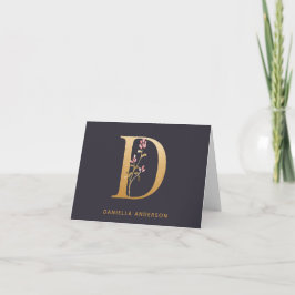 Elegant Gold Floral D Monogram Grafisch Gepersonal Notitiekaartje