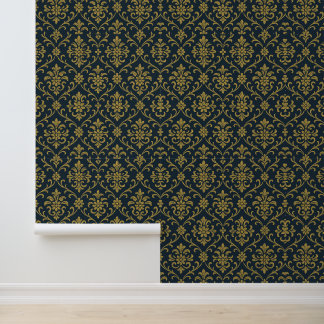 Elegant Gold Floral Damask Behang