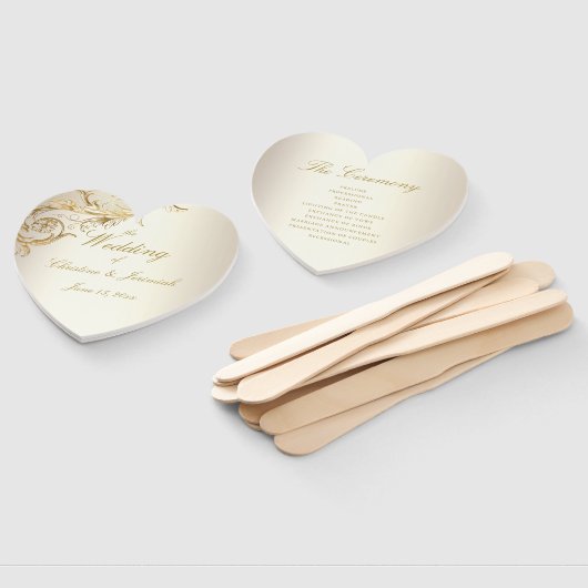 Elegant Gold Floral Damask Elegant Script Wedding Handwaaier (Niet-gemonteerd)