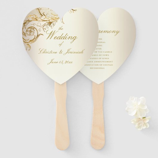 Elegant Gold Floral Damask Elegant Script Wedding Handwaaier (Voorkant en achterkant)