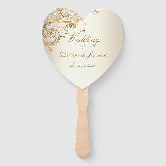 Elegant Gold Floral Damask Elegant Script Wedding Handwaaier (Voorkant)