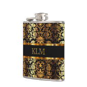 Elegant Gold Floral Damask en Black Heupfles (Links)