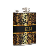Elegant Gold Floral Damask en Black Heupfles (Rechts)