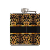 Elegant Gold Floral Damask en Black Heupfles (Achterkant)