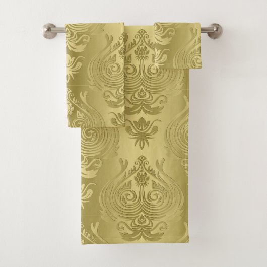 Elegant Gold Floral Damask Print Bad Handdoek (Insitu)