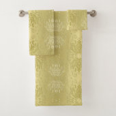 Elegant Gold Floral Damask Print Towel set Bad Handdoek (Insitu)