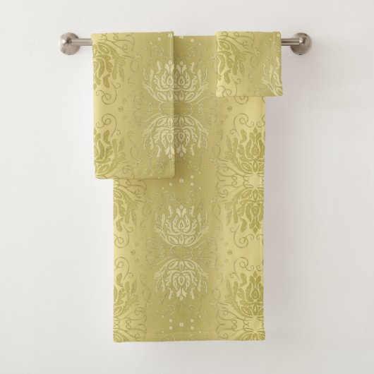Elegant Gold Floral Damask Print Towel set Bad Handdoek (Insitu)