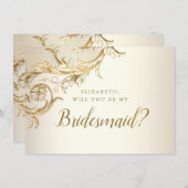 Elegant Gold Floral Damask Script Bridesmaid Kaart (Voorkant / Achterkant)