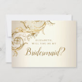Elegant Gold Floral Damask Script Bridesmaid Kaart (Voorkant)