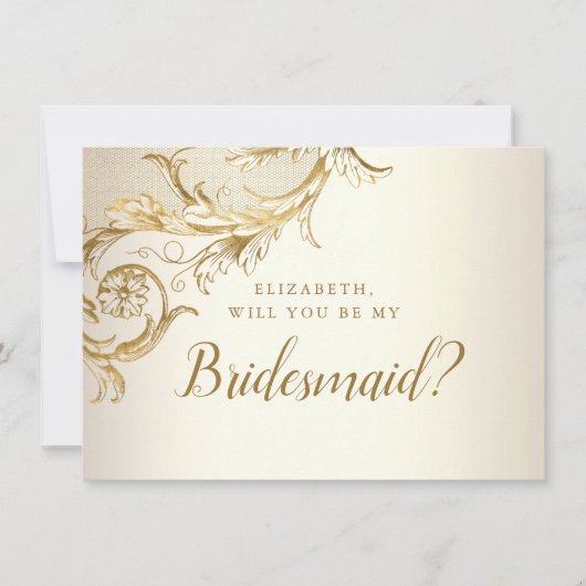 Elegant Gold Floral Damask Script Bridesmaid Kaart (Voorkant)