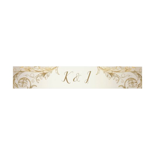 Elegant Gold Floral Damask Script Monogram Weddens Uitnodigingen Wikkel (Vlak)