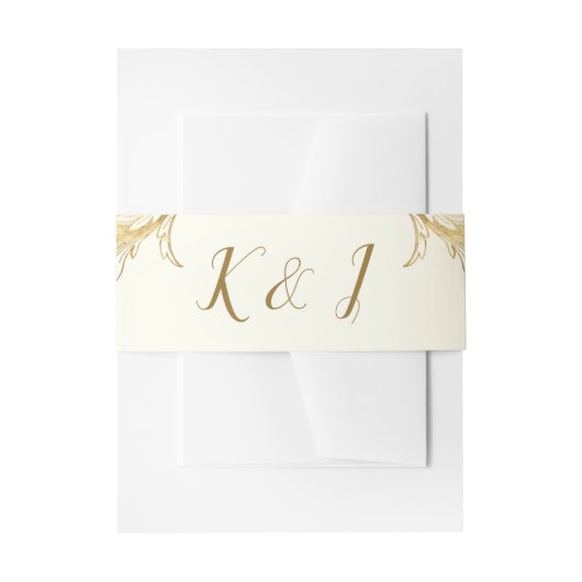 Elegant Gold Floral Damask Script Monogram Weddens Uitnodigingen Wikkel (Voorkant Voorbeeld)