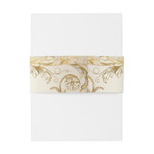 Elegant Gold Floral Damask Script Monogram Weddens Uitnodigingen Wikkel (Achterkant Voorbeeld)