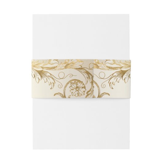 Elegant Gold Floral Damask Script Monogram Weddens Uitnodigingen Wikkel (Achterkant Voorbeeld)
