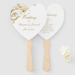 Elegant Gold Floral Damask Script White Wedding Handwaaier
