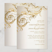 Elegant Gold Floral Damask Shiny Champagne Wedding Kaart (Voorkant / Achterkant)