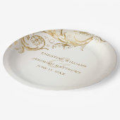 Elegant Gold Floral Damask Shiny Champagne Wedding Papieren Bordje (Gekanteld)