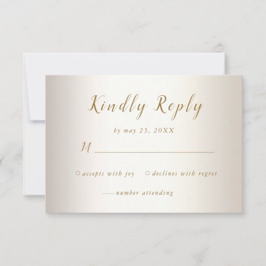 Elegant Gold Floral Damask Shiny Champagne Wedding RSVP Kaartje (Voorkant)
