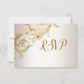 Elegant Gold Floral Damask Shiny Champagne Wedding RSVP Kaartje (Achterkant)